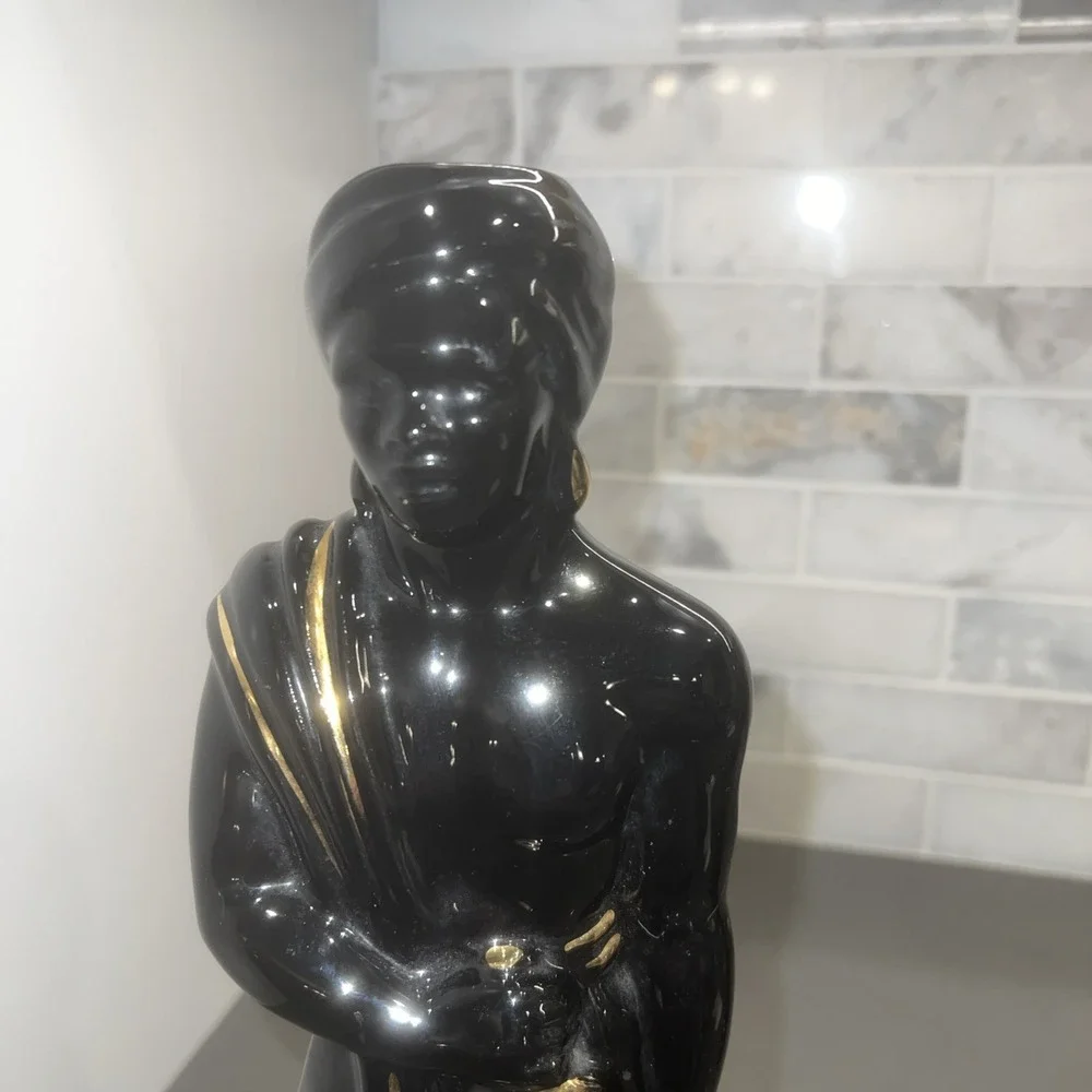 Vintage Eastern Style Man Woman Figurine Black Gold Accent Lot 3739
